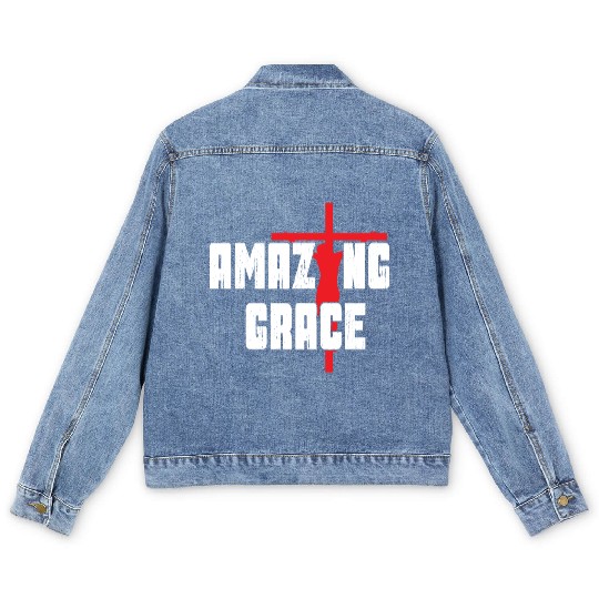 Amazing Grace Love Jesus Christian Christmas Men's Denim Jackets