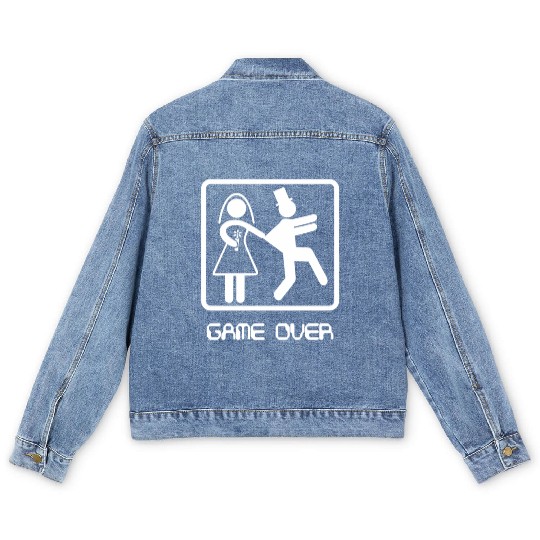 Game Over Video Gamer Bachelor Wedding Groom Men's Denim Jackets