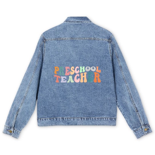 Groovy Preschool Teacher Kindergarten Teaching Men's Denim Jackets