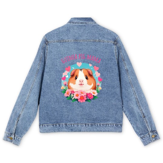 Guinea pig Mama Flowers and Hearts Men's Denim Jackets