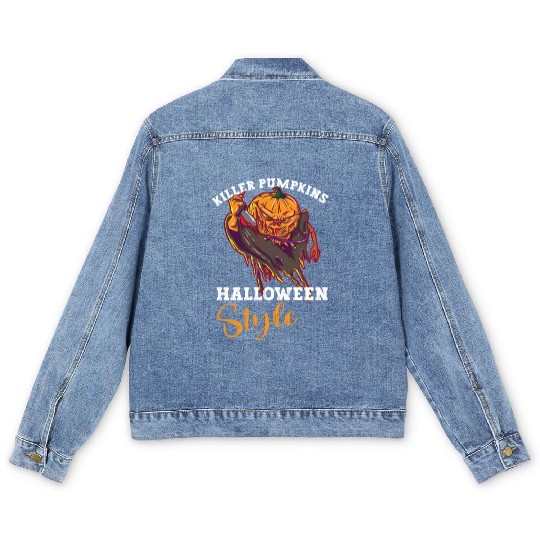 Scary Pumpkin Halloween Costume Autumn Fall Gift Men's Denim Jackets