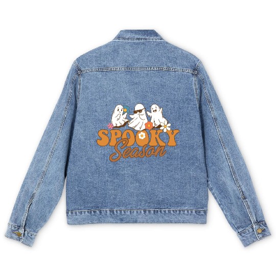 Halloween Spooky Season Boo Ghost Let's Go Ghouls Men's Denim Jackets