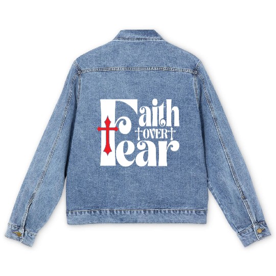 Faith Over Fear Love Jesus Christian Christmas Men's Denim Jackets