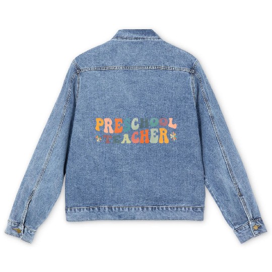Groovy Preschool Teacher Kindergarten Teaching Men's Denim Jackets