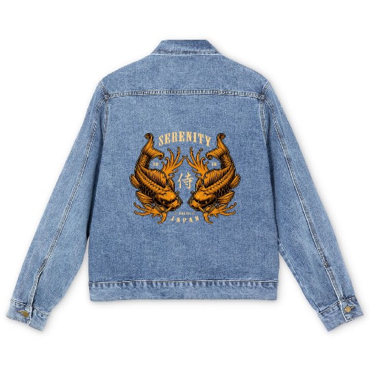 Double Pisces Serenity Koi Men's Denim Jackets