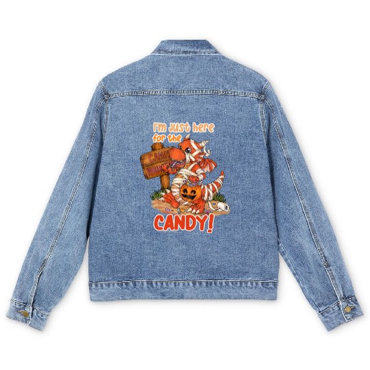 I'm Just Here For Candy Halloween Dragon Mummy Men's Denim Jackets