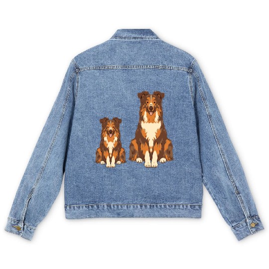 Collie Dog Lover Parent Dad Mom and Son Daughter Men's Denim Jackets