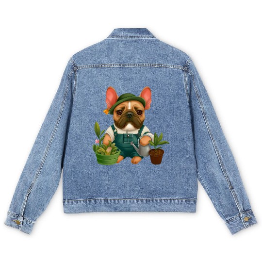 Frenchie The Gardener Drawing Men's Denim Jackets
