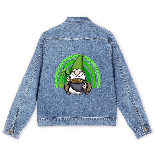 Pot of Gold Gnome Rainbow Men's Denim Jackets