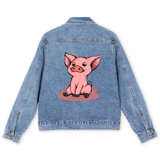 Cute Funny Happy Piglet Graphic Pig Lover Gift Men's Denim Jackets