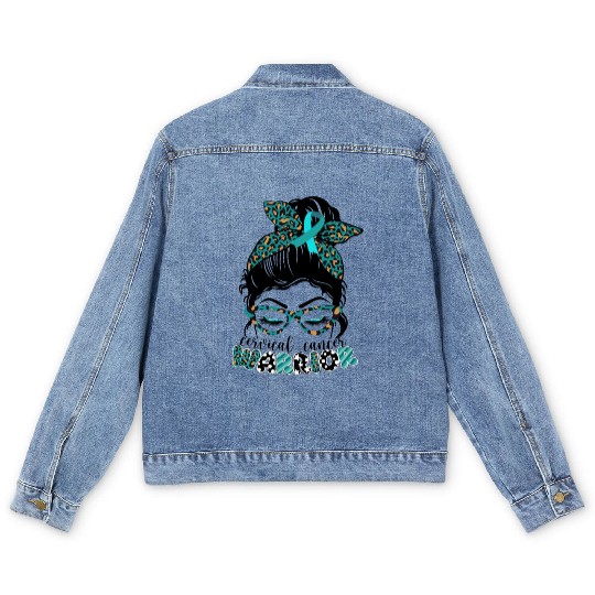 Cervical Cancer Warrior Messy Bun Girl Design Men's Denim Jackets