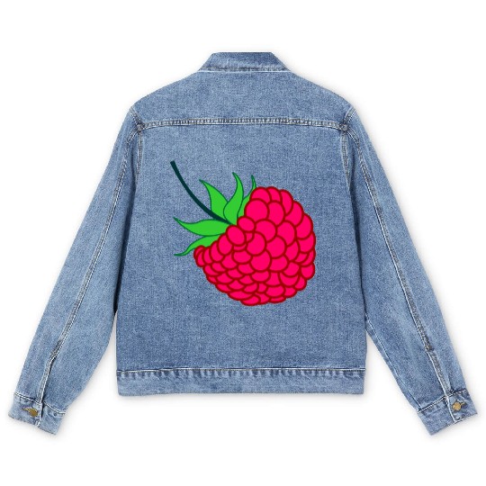 Raspberry red with green leaves Men's Denim Jackets