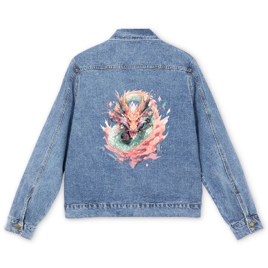 Adorable Crystal Chinese Dragon Men's Denim Jackets