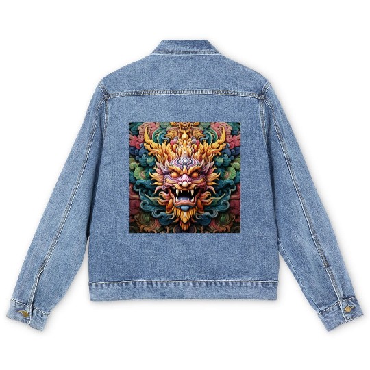 dragon pattern circle pentel color 5 Men's Denim Jackets