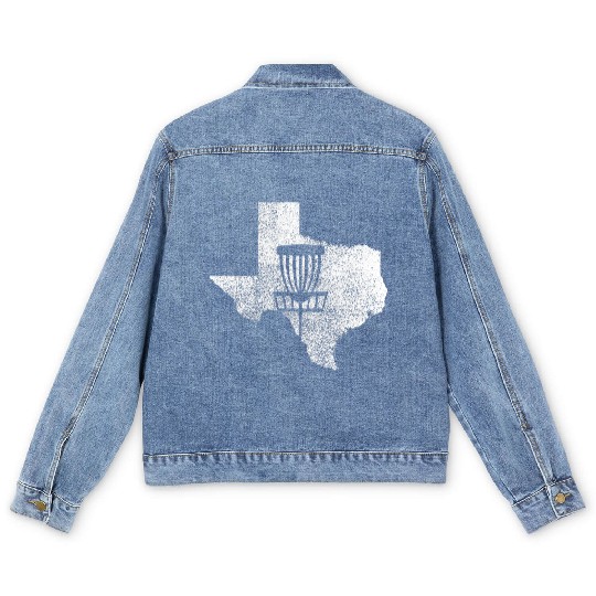 Texas Disc Golf State with Basket Distressed Graph Men's Denim Jackets