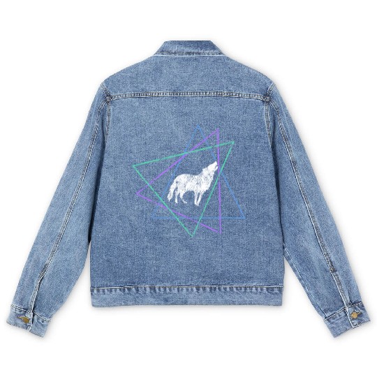 Geometric Howling Wolf Men's Denim Jackets