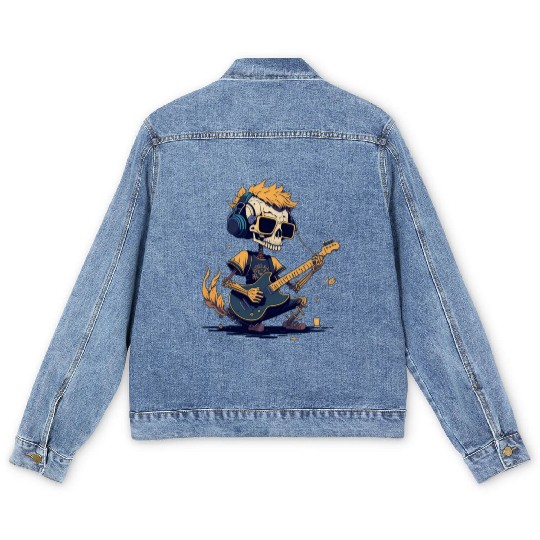 Skeleton Playing The Guitar Character Funny Cool Men's Denim Jackets