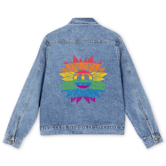 Rainbow Sunflower Love Is Love LGBT Gay Lesbian Men's Denim Jackets