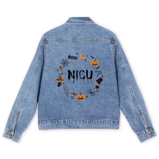 Cute NICU Halloween design | Boo NICU | Preemie Men's Denim Jackets