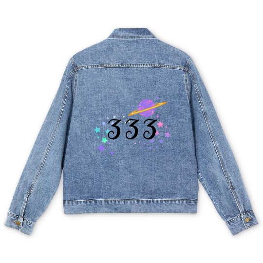 Angel Numbers 333 Purple Saturn with Stars Men's Denim Jackets