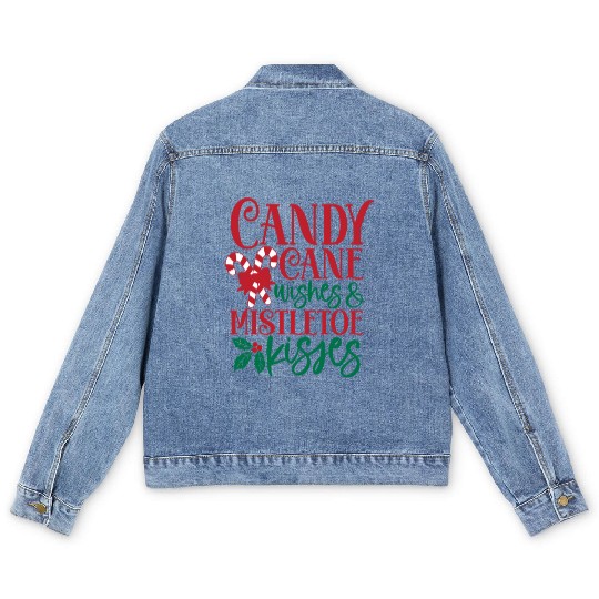 Candy Cane Wishes Mistletoe Kisses Men's Denim Jackets