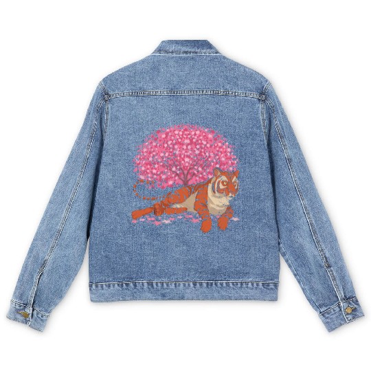 Cherry Blossom Tree Predator Gift Sakura Tiger Men's Denim Jackets