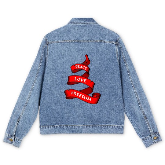 Peace love freedom red Men's Denim Jackets