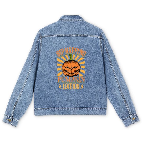 Scary Pumpkin Halloween Costume Autumn Fall Gift Men's Denim Jackets