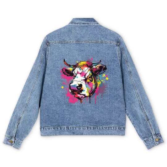 Cow Cows Cow Head Agriculture Farmer Men's Denim Jackets
