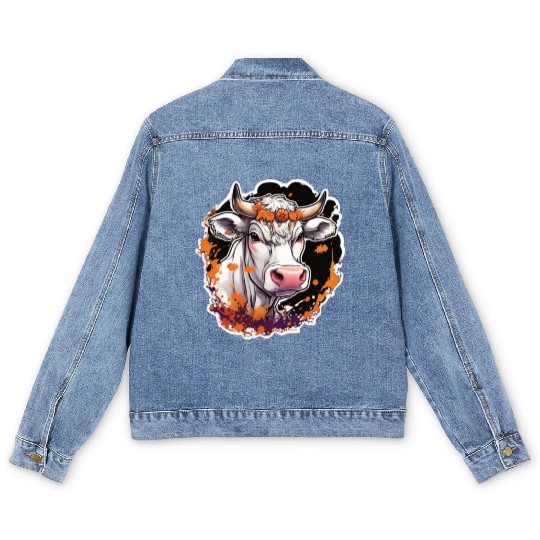 Kug Cow Halloween Cow Skull Cow Head Cows Men's Denim Jackets