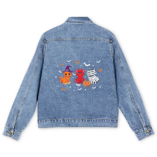 Cute Cats Kitten Funny Lazy Creepy Halloween Men's Denim Jackets