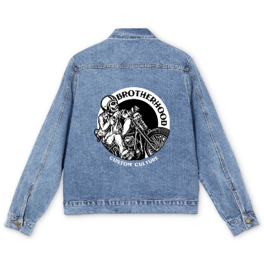 Riding brotherhood culture, skeleton riding a bike Men's Denim Jackets