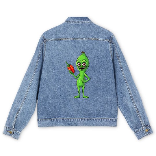 Green Alien Meets Bell Pepper: A Quirky Fusion Men's Denim Jackets