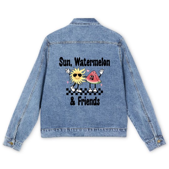 Sun, Watermelon, and Friends, Summer, Beach, Men's Denim Jackets