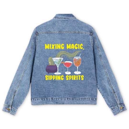 Mixing Magic Sipping Spirits Bartender Halloween Men's Denim Jackets