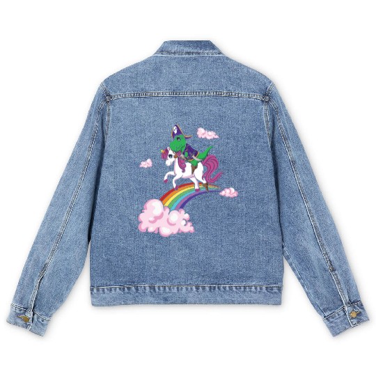 Dinosaur Pirate Cool Unicorn Lazy Creepy Halloween Men's Denim Jackets