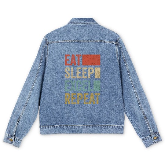 Vintage Retro Eat Sleep Excel Repeat Funny Excel Men's Denim Jackets