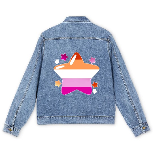 Lgbtq Pride Flag Stars Lesbian Men's Denim Jackets