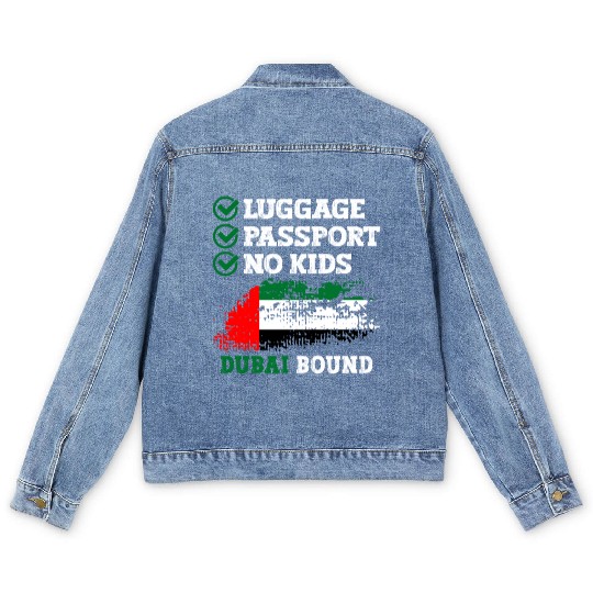 Luggage Passport No Kids Dubai Bound Vacation Men's Denim Jackets