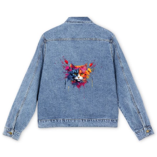 Color Explosion Persian Cat Men's Denim Jackets