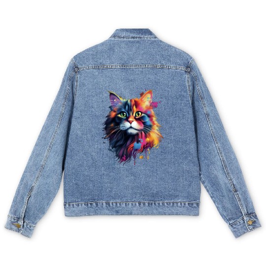 Color Explosion Persian Cat Art Men's Denim Jackets