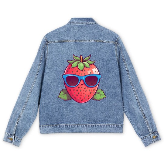 Cool Kawaii Strawberry: Fruity Trendsetter Men's Denim Jackets