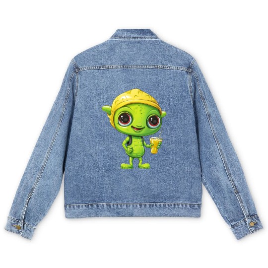 Refreshing Alien Lemonade: Green & Yellow Blend Men's Denim Jackets