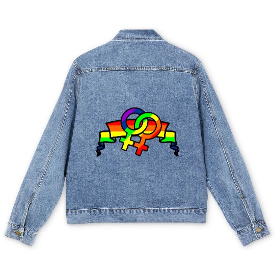 Gender lesbians in rainbow colors Men's Denim Jackets