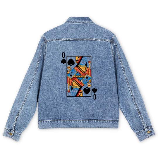 Halloween Playing Card Queen Of Spades Men's Denim Jackets