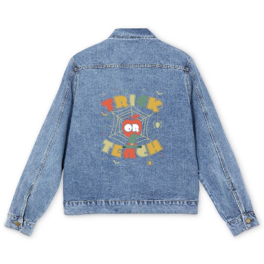For Teachers Groovy Halloween Retro Vintage Hippie Men's Denim Jackets
