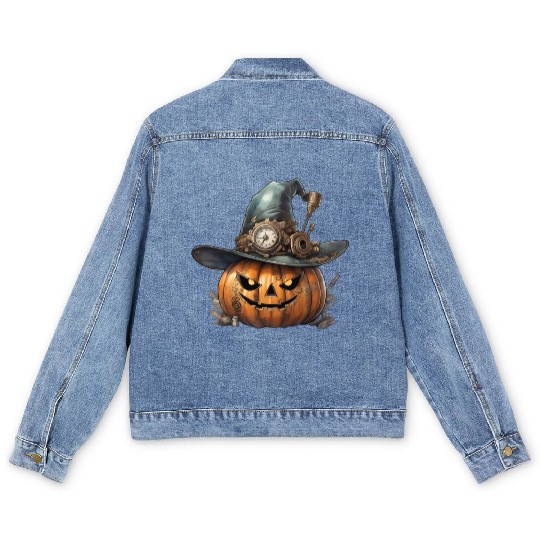 Steampunk Halloween: The pumpkin of the future Men's Denim Jackets