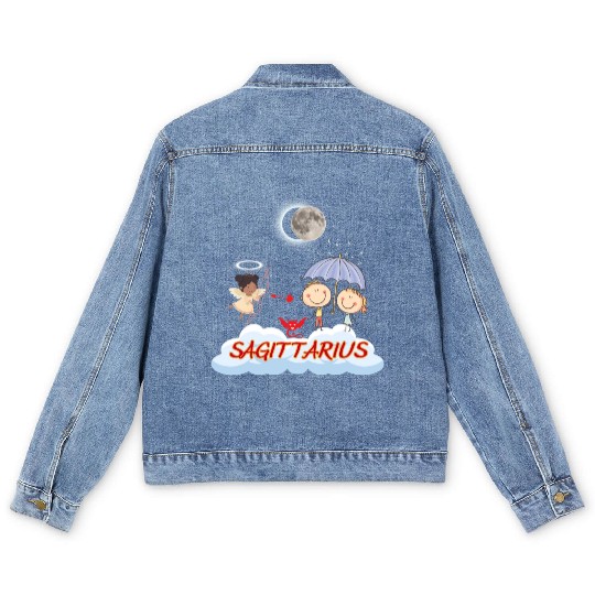 Zodiac Sign Sagittarius Astrology Angel & Bow Men's Denim Jackets