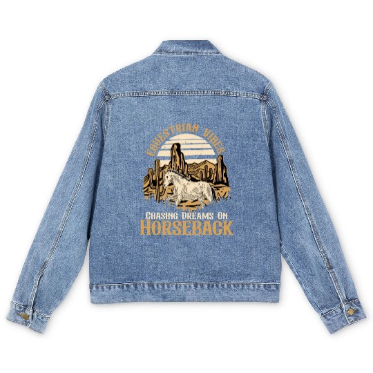 Equestrian Vibes, Chasing Dreams On Horseback. Hor Men's Denim Jackets