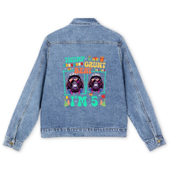 Thump Grunt Beat I'm 5 Gorilla Lover Kid 5th Men's Denim Jackets